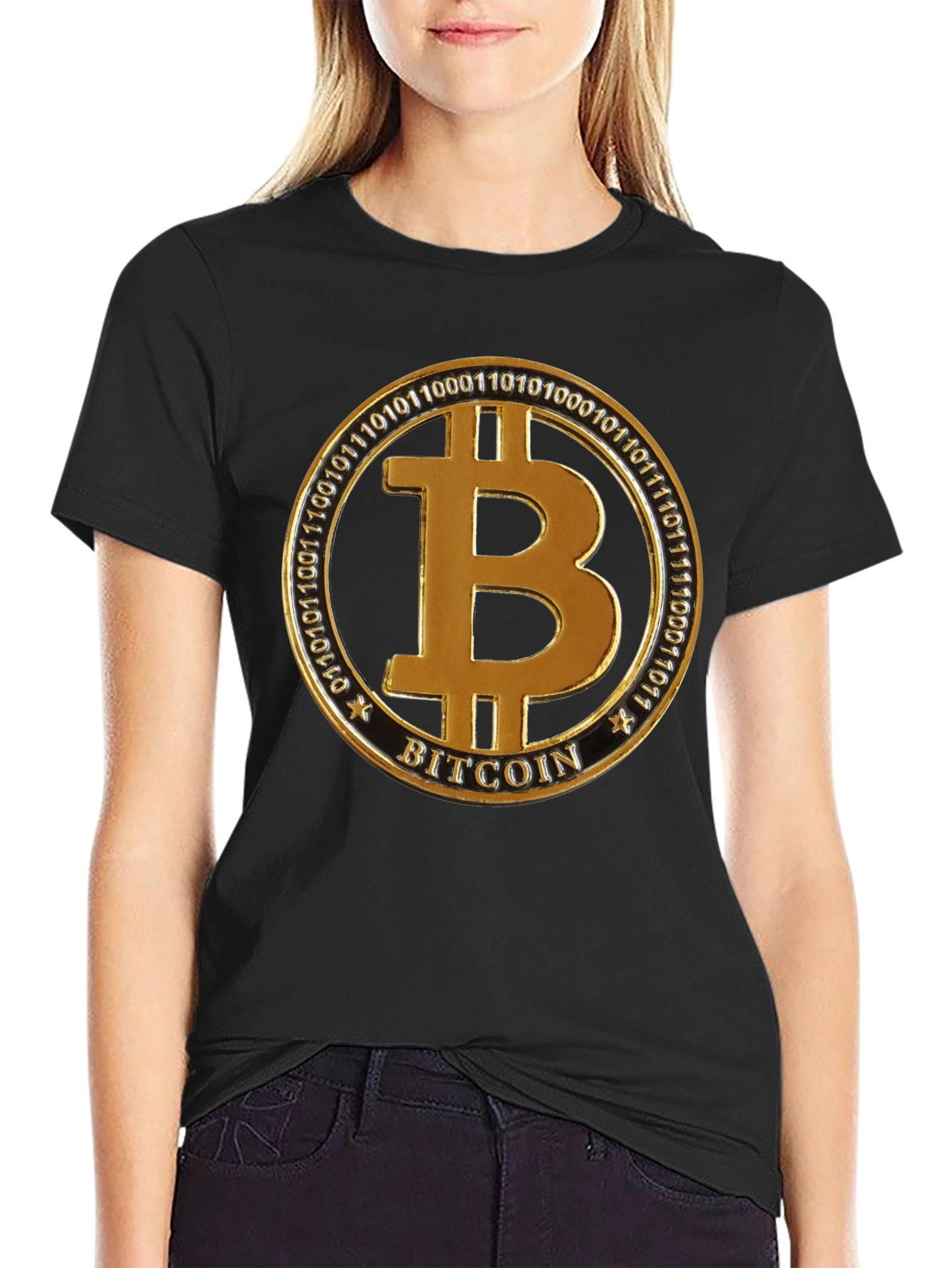 Bitcoin Golden Emblem Black T-Shirt