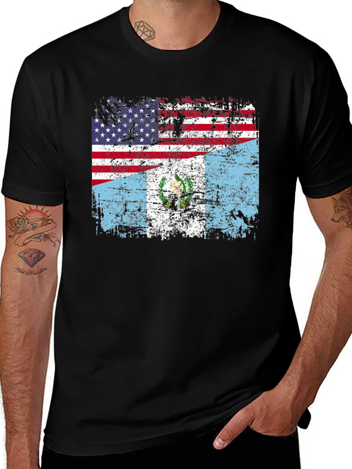 USA Guatemala Flag T-Shirt - Distressed Design