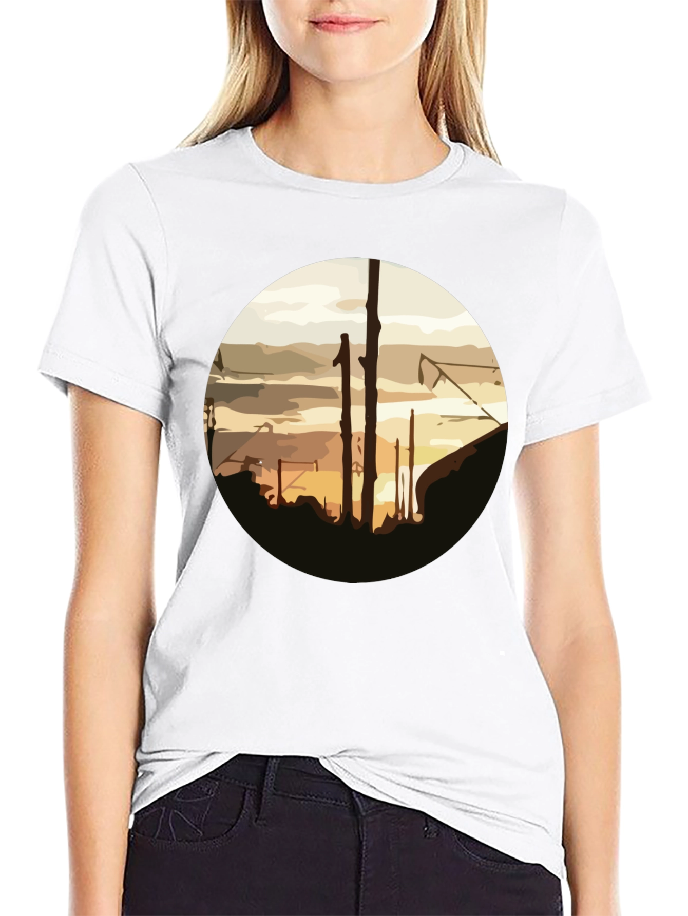 Abstract Sunset Graphic Tee - Casual Black T-Shirt
