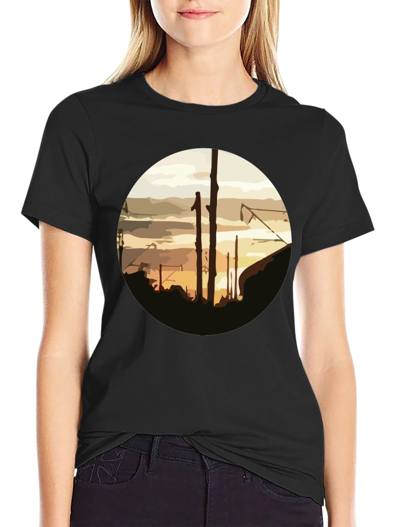 Abstract Sunset Graphic Tee - Casual Black T-Shirt