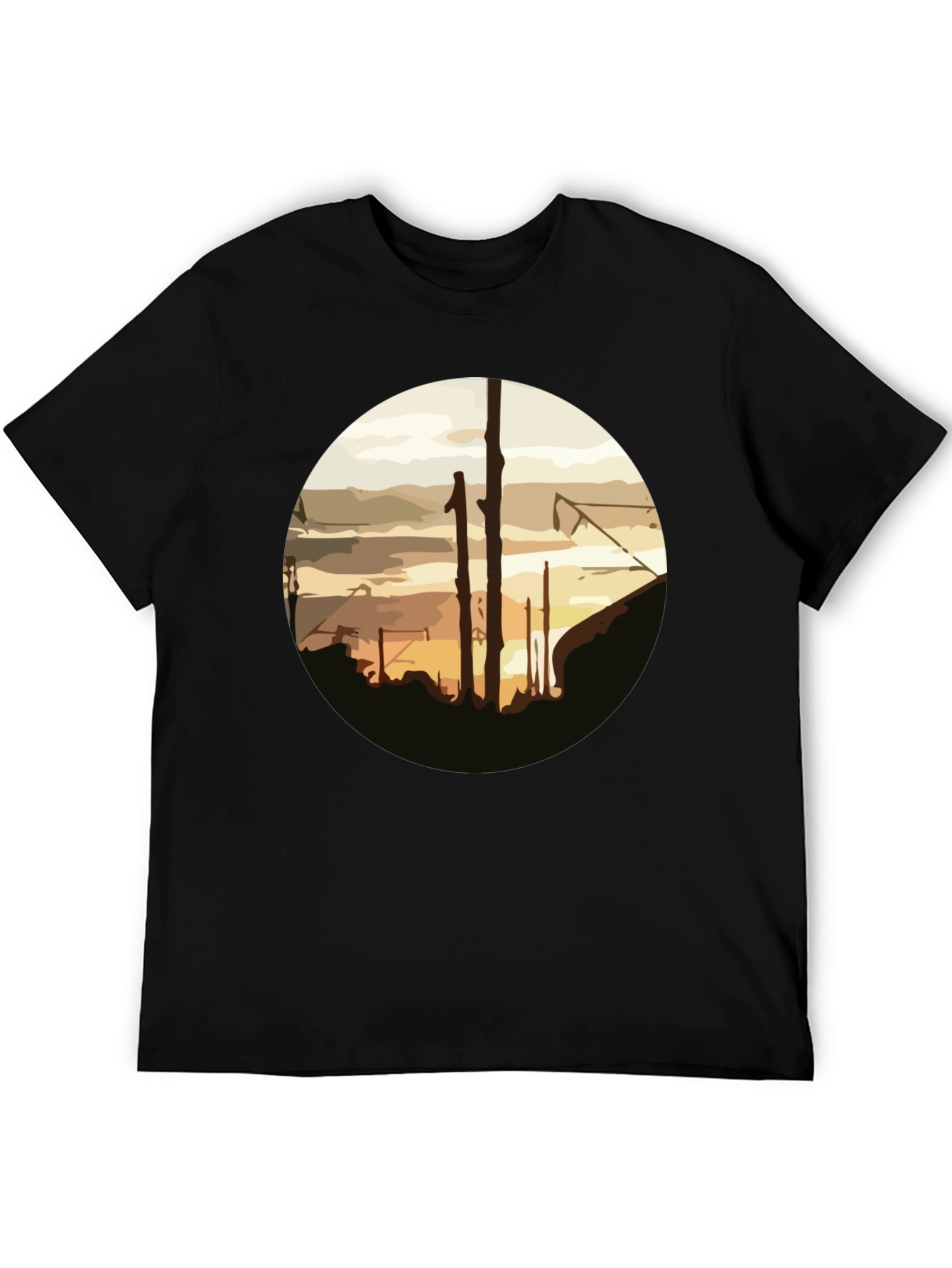 Abstract Sunset Graphic Tee - Casual Black T-Shirt