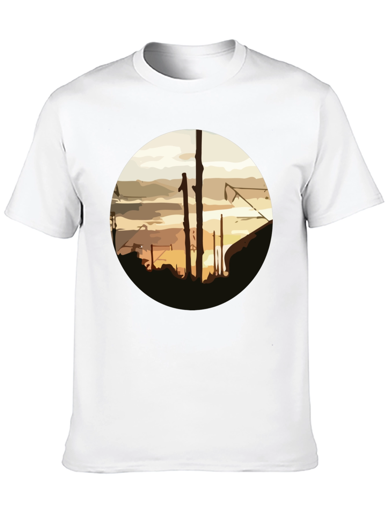 Abstract Sunset Graphic Tee - Casual Black T-Shirt