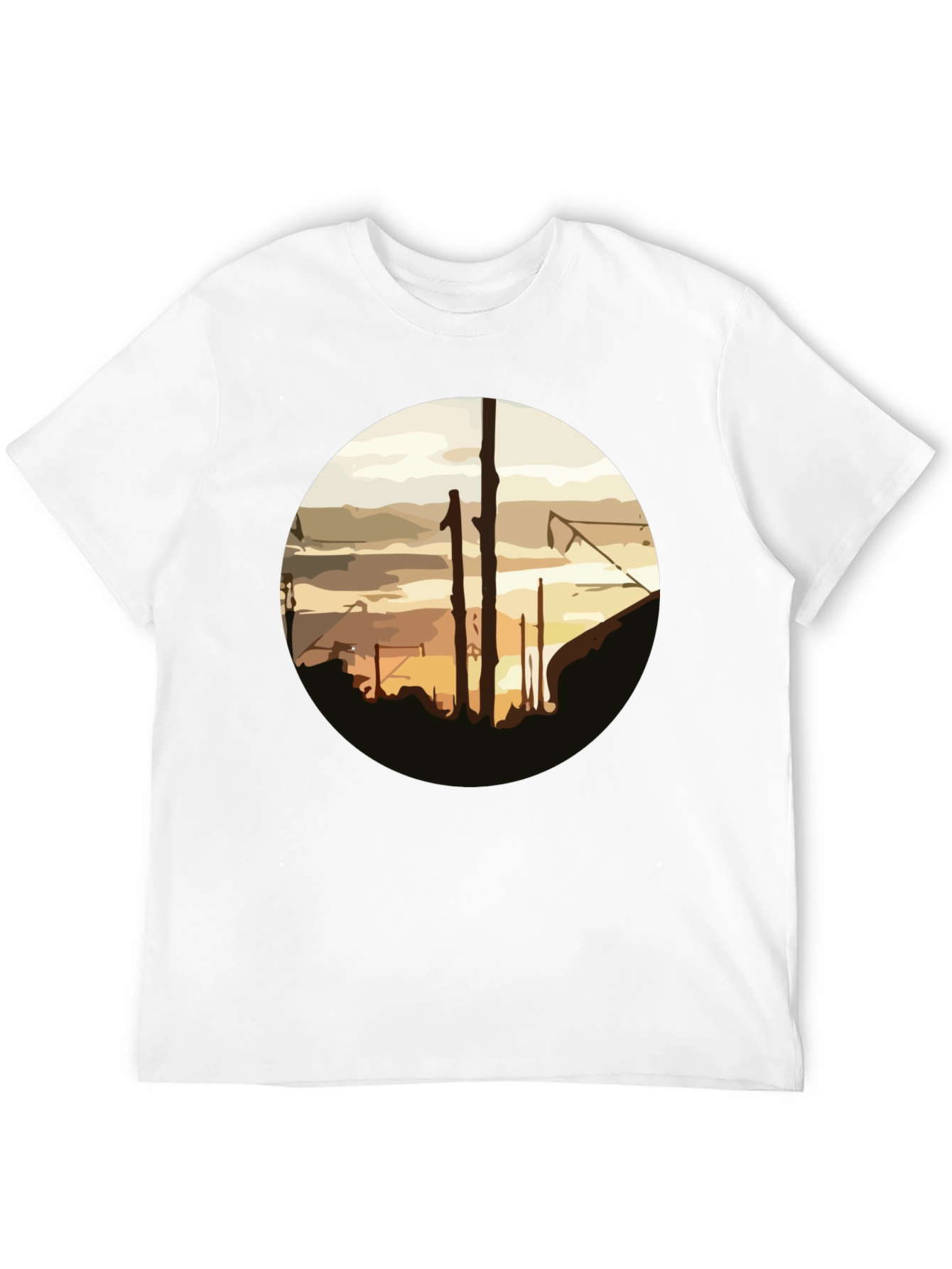 Abstract Sunset Graphic Tee - Casual Black T-Shirt