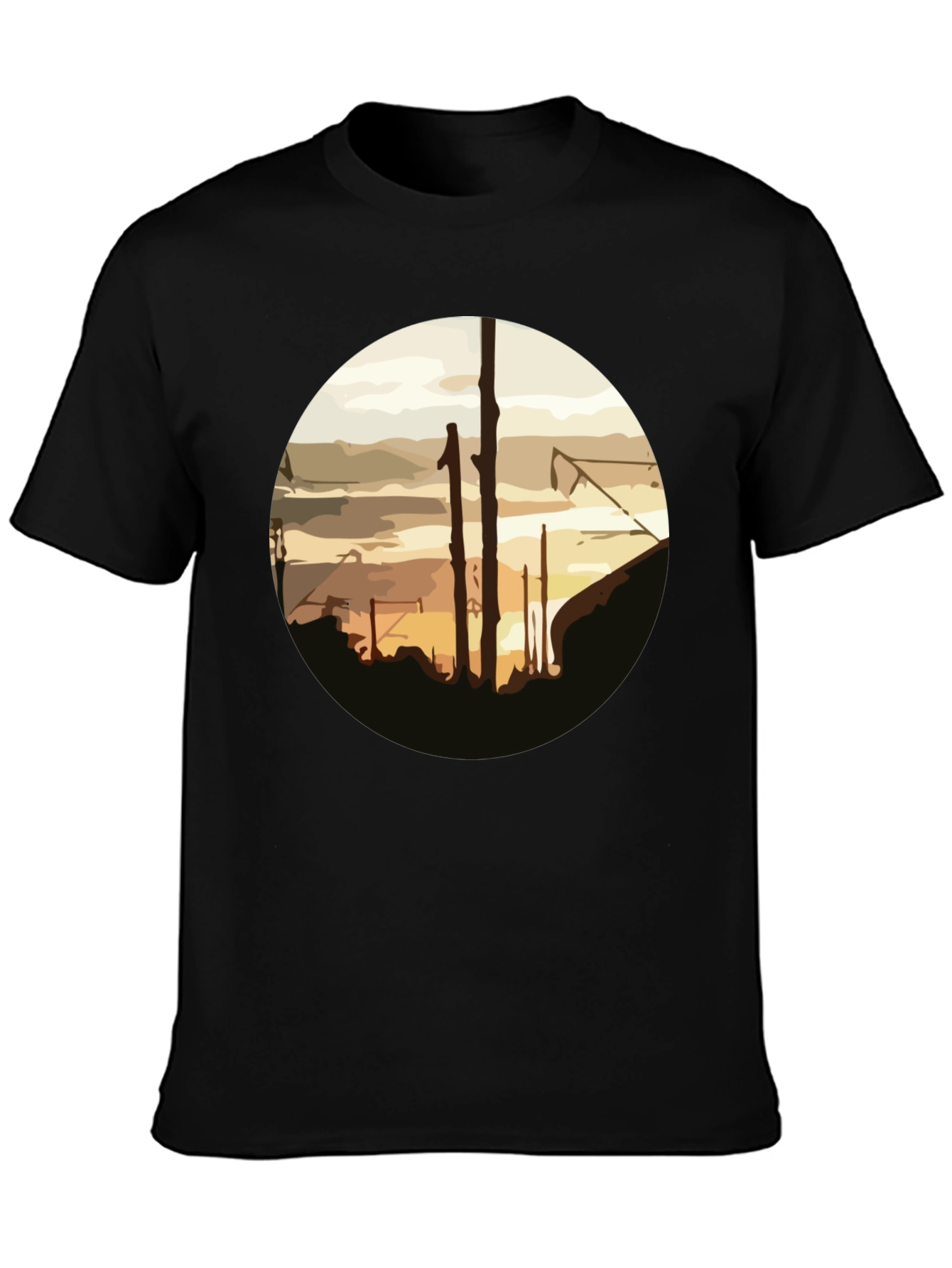 Abstract Sunset Graphic Tee - Casual Black T-Shirt