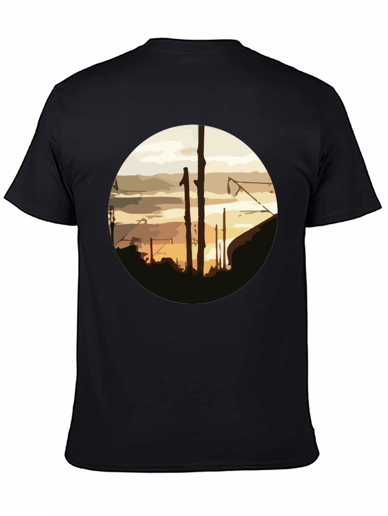 Abstract Sunset Graphic Tee - Casual Black T-Shirt