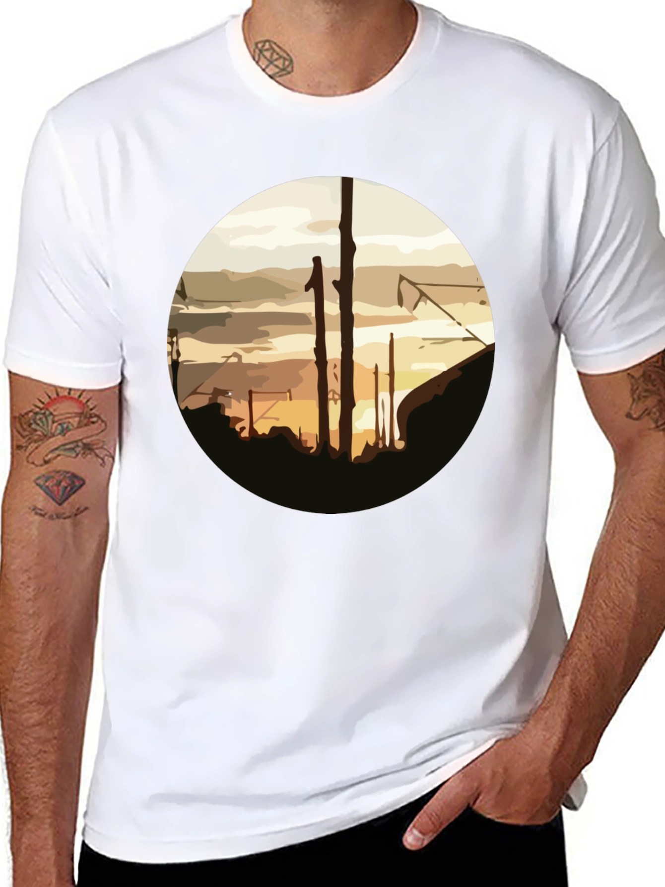 Abstract Sunset Graphic Tee - Casual Black T-Shirt