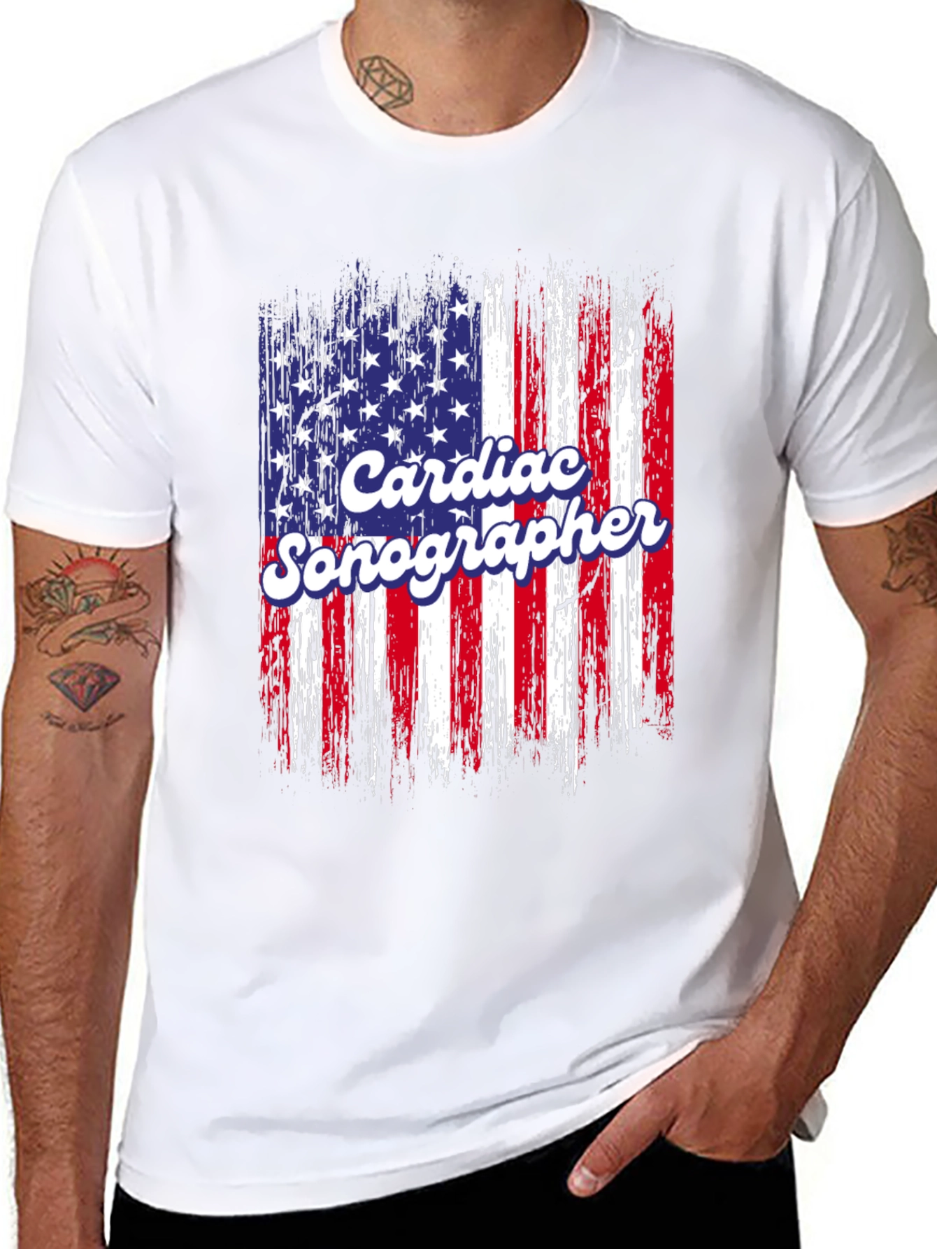 Cardiac Sonographer American Flag T-Shirt