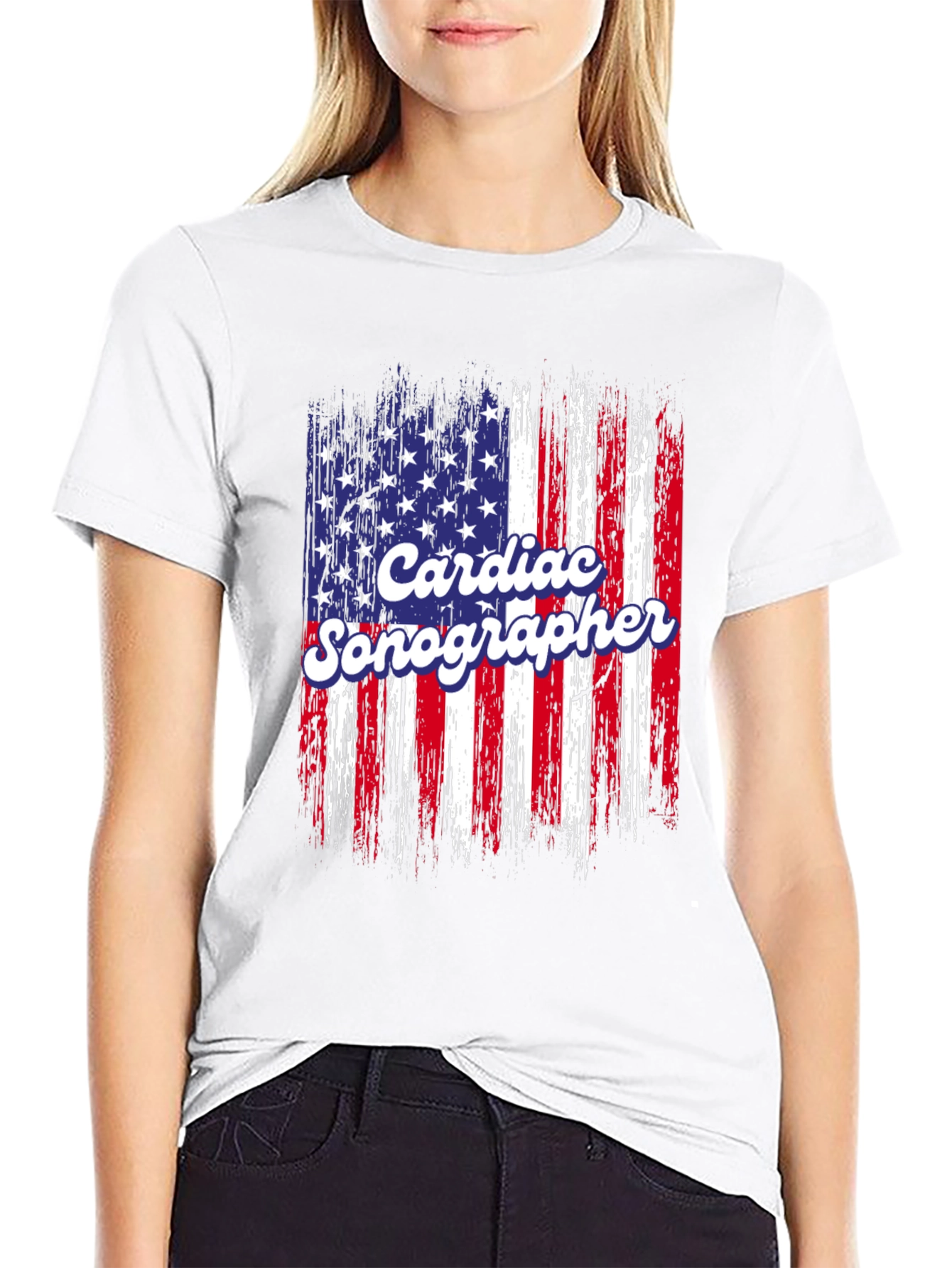 Cardiac Sonographer American Flag T-Shirt