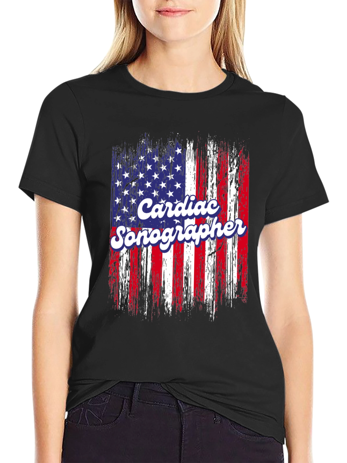 Cardiac Sonographer American Flag T-Shirt