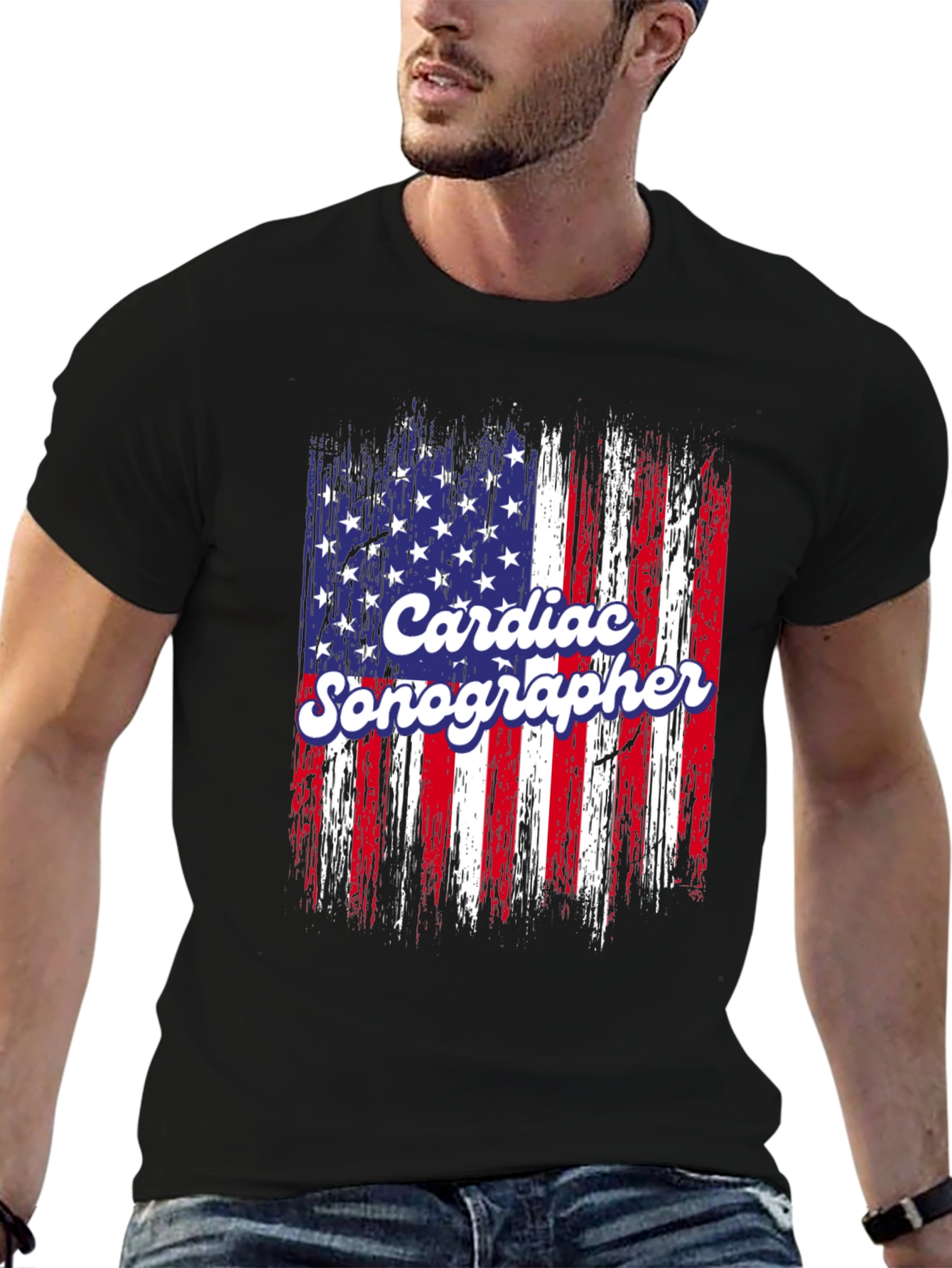 Cardiac Sonographer American Flag T-Shirt
