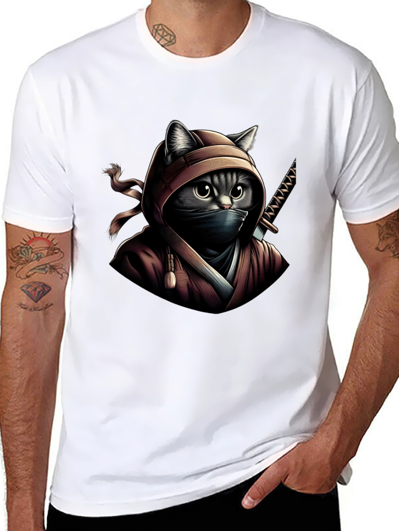 Ninja Cat Graphic Tee - Stealth & Style