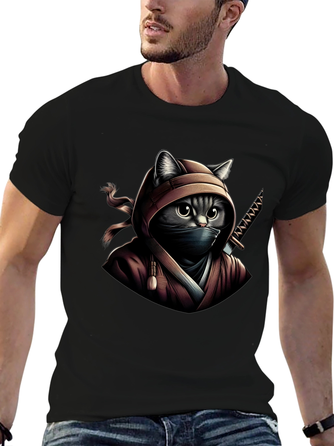 Ninja Cat Graphic Tee - Stealth & Style