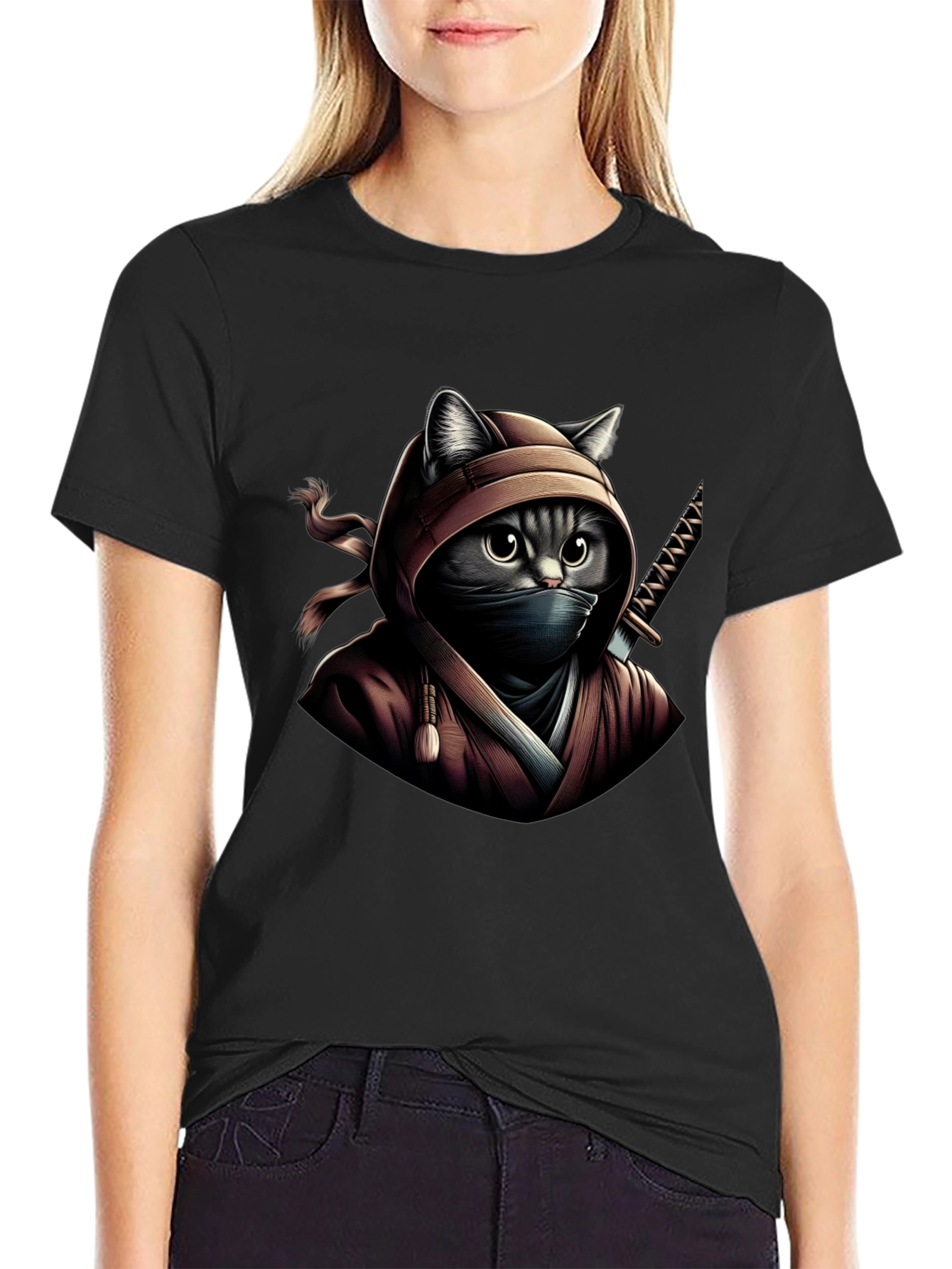 Ninja Cat Graphic Tee - Stealth & Style