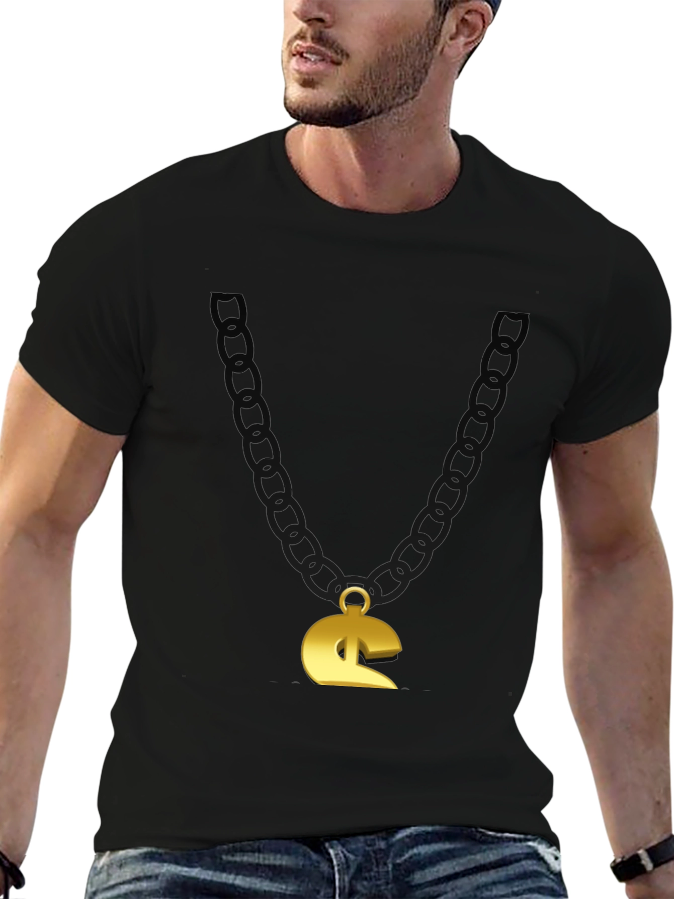 Gold Chain Pendant T-Shirt - Mens Novelty Graphic Tee