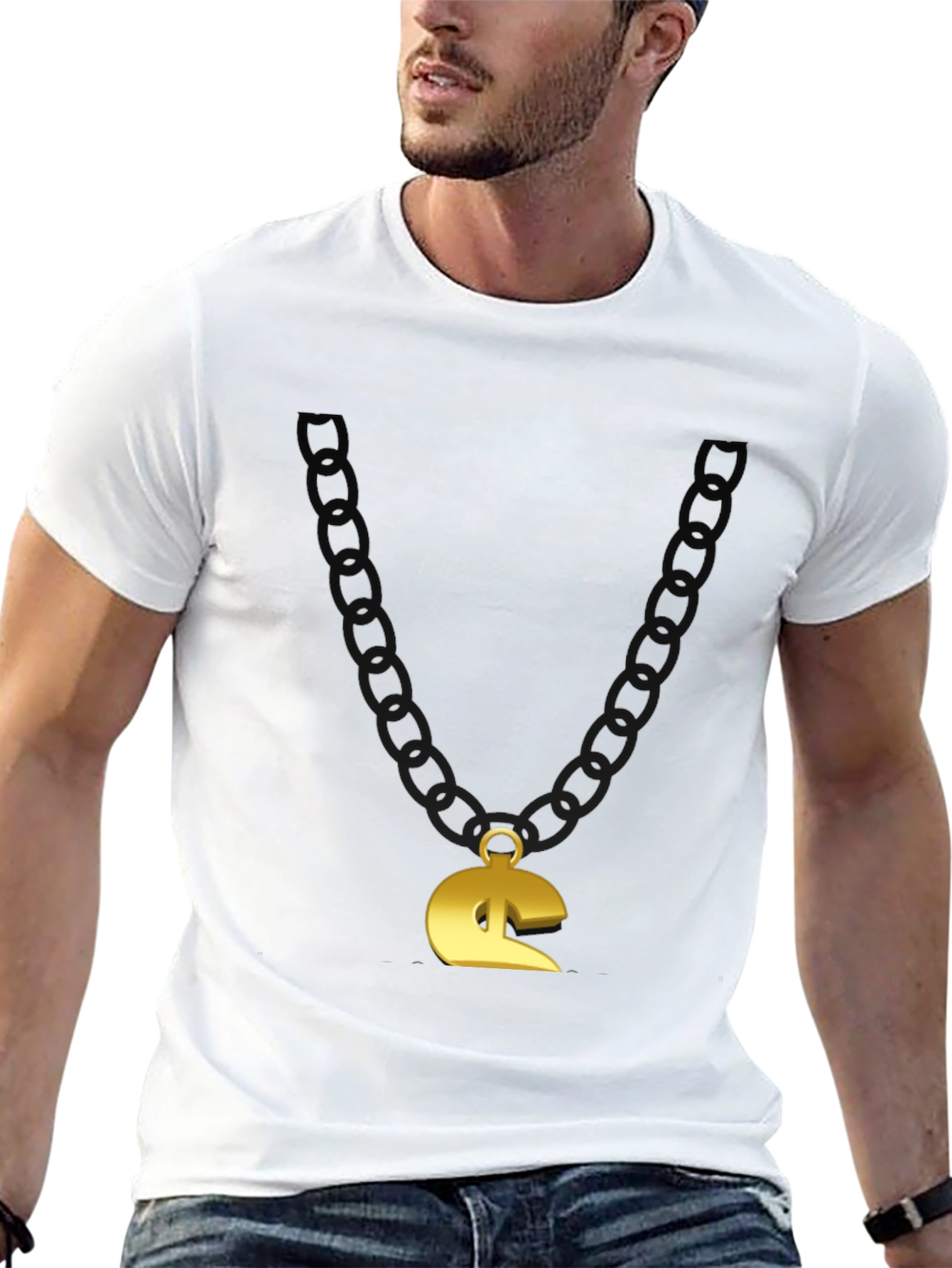 Gold Chain Pendant T-Shirt - Mens Novelty Graphic Tee