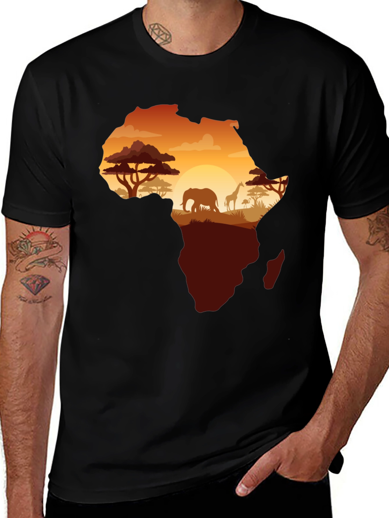 Africa Silhouette Graphic Print Black T-Shirt