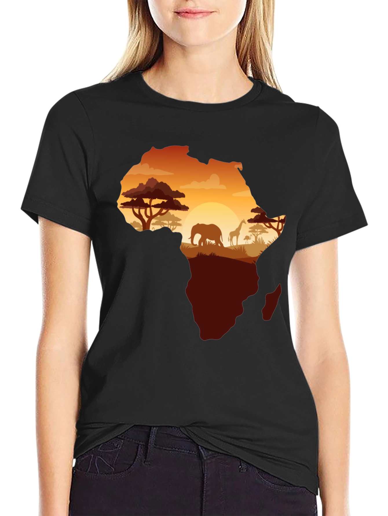 Africa Silhouette Graphic Print Black T-Shirt
