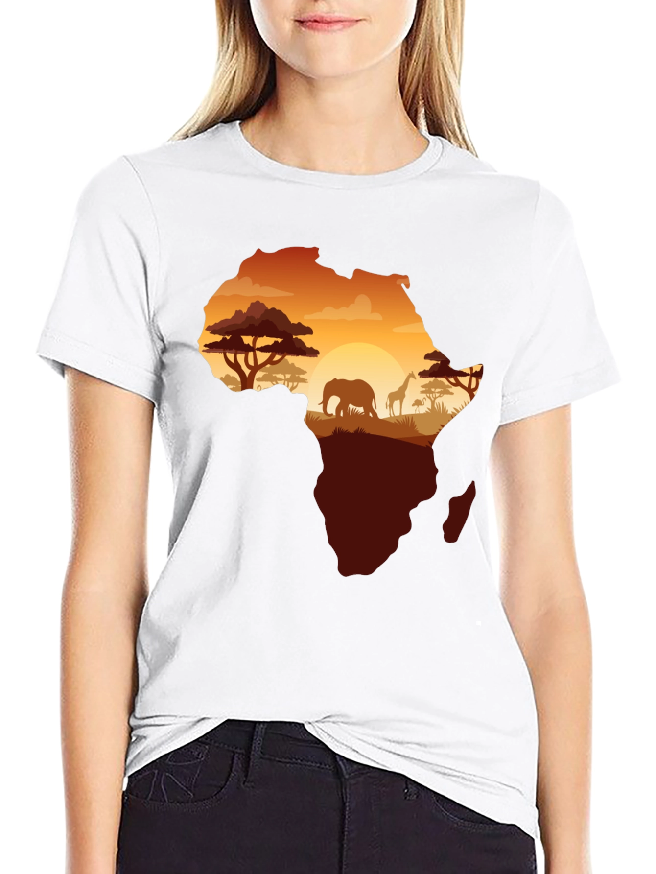 Africa Silhouette Graphic Print Black T-Shirt