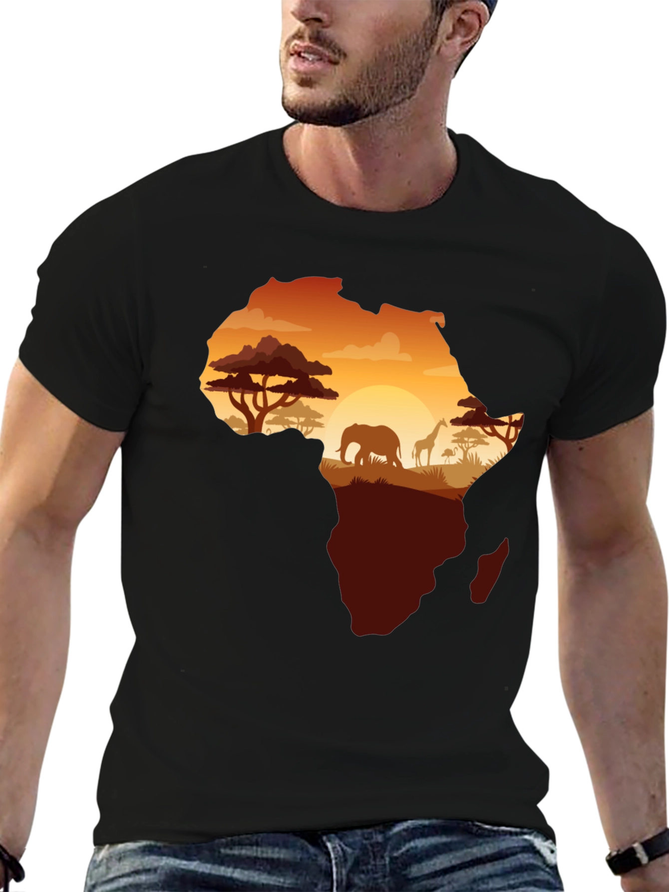 Africa Silhouette Graphic Print Black T-Shirt