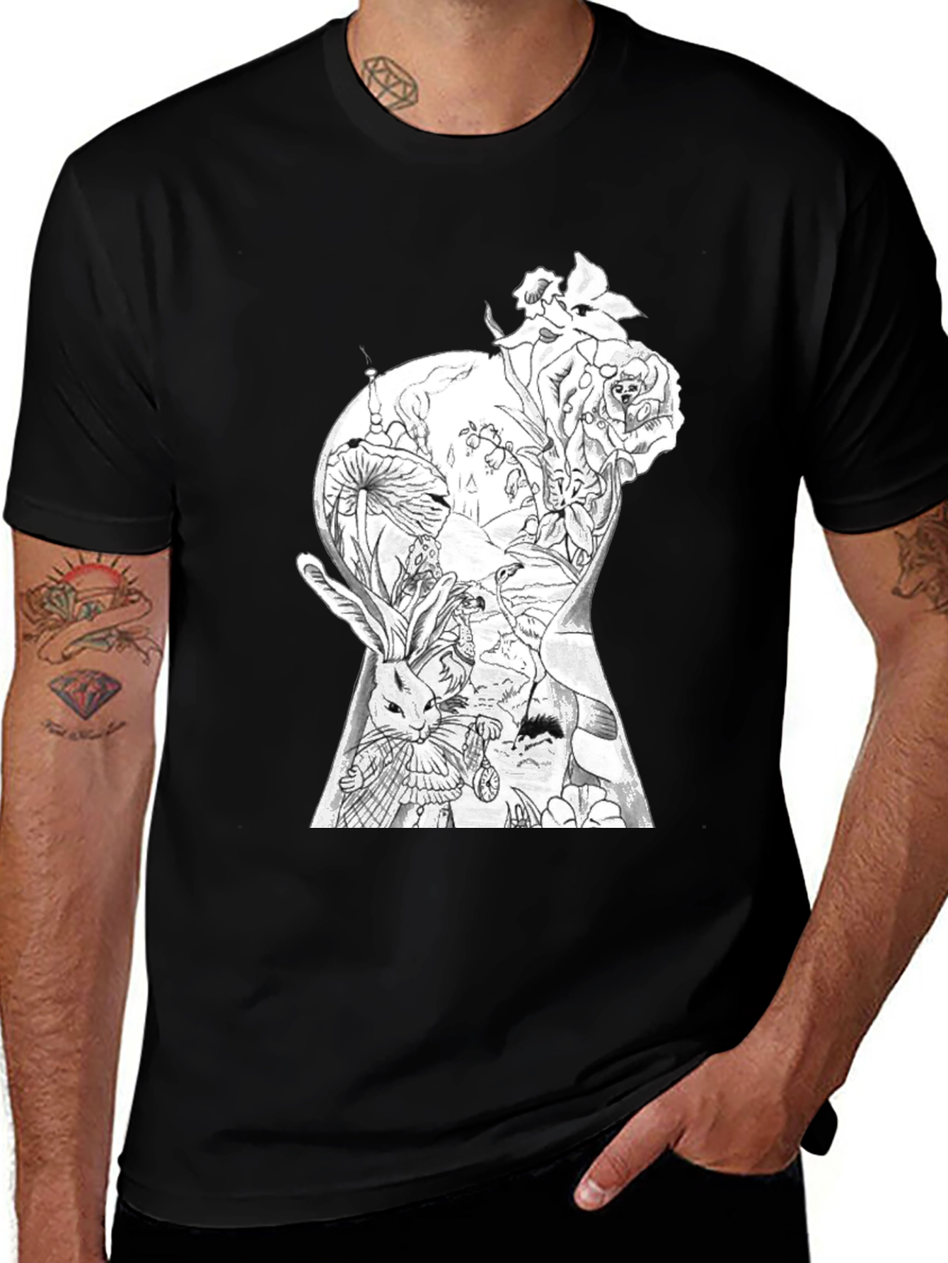 Alice in Wonderland Keyhole Graphic Tee - Black