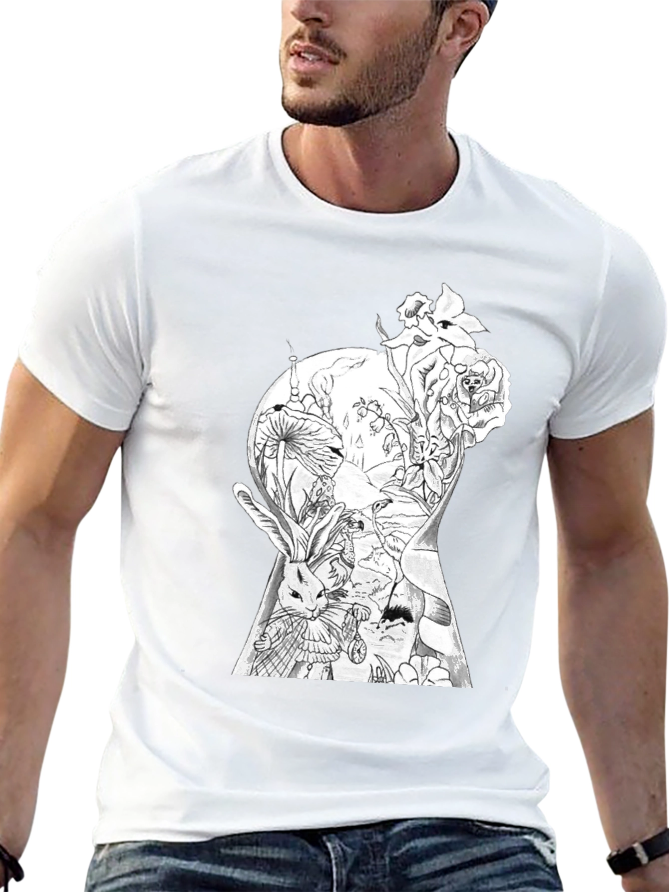 Alice in Wonderland Keyhole Graphic Tee - Black