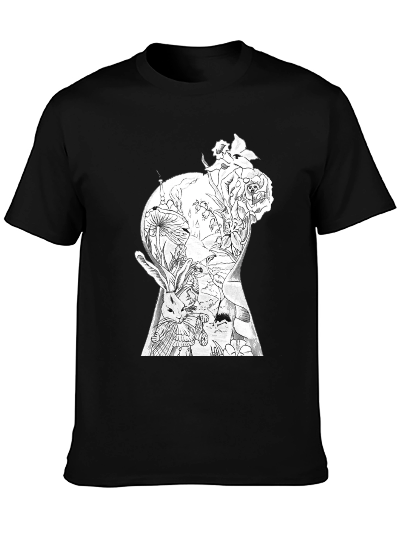 Alice in Wonderland Keyhole Graphic Tee - Black
