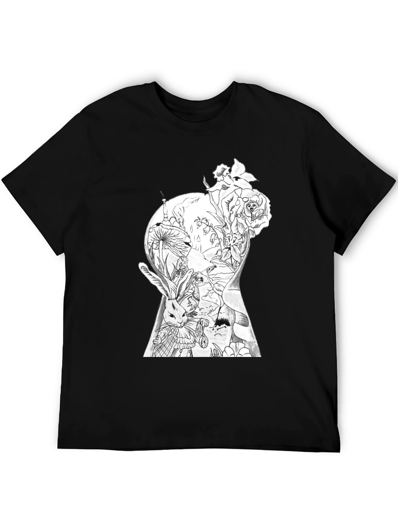 Alice in Wonderland Keyhole Graphic Tee - Black