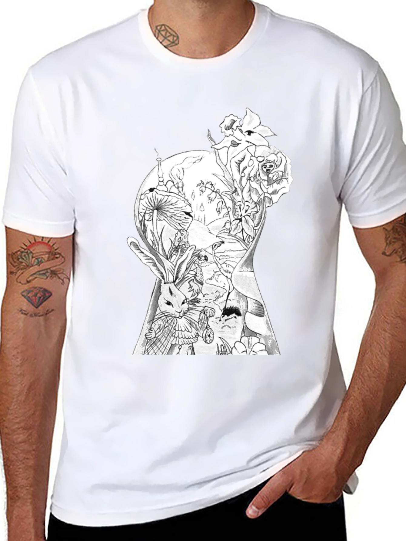 Alice in Wonderland Keyhole Graphic Tee - Black
