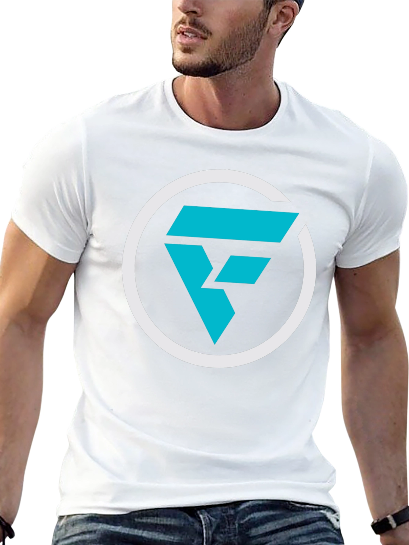 Modern Graphic Tee: Cyan F Logo Black T-Shirt