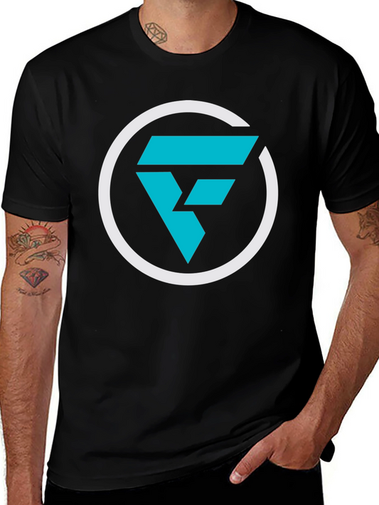 Modern Graphic Tee: Cyan F Logo Black T-Shirt