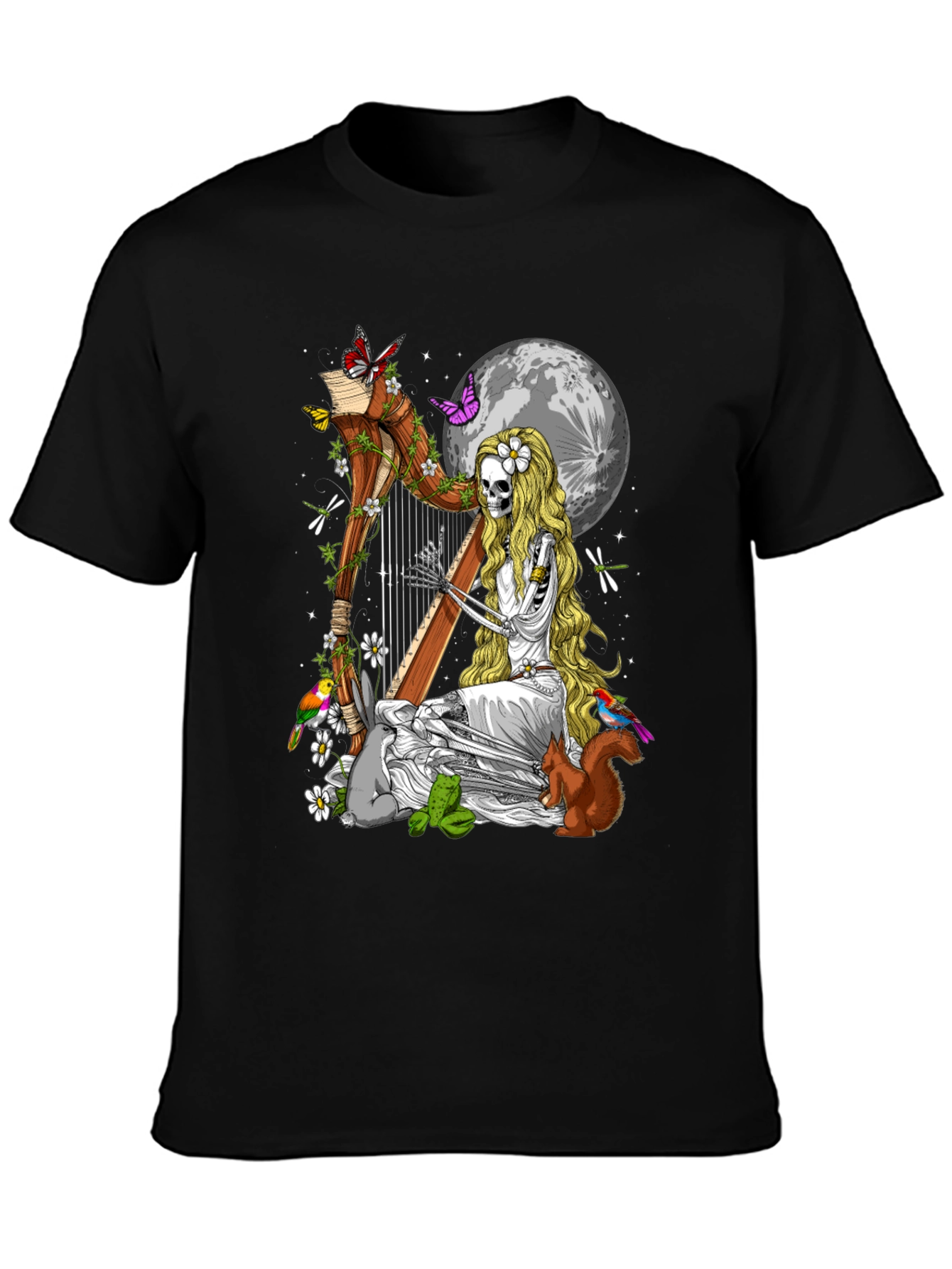 Skeleton Harpist T-Shirt - Nature & Music Design