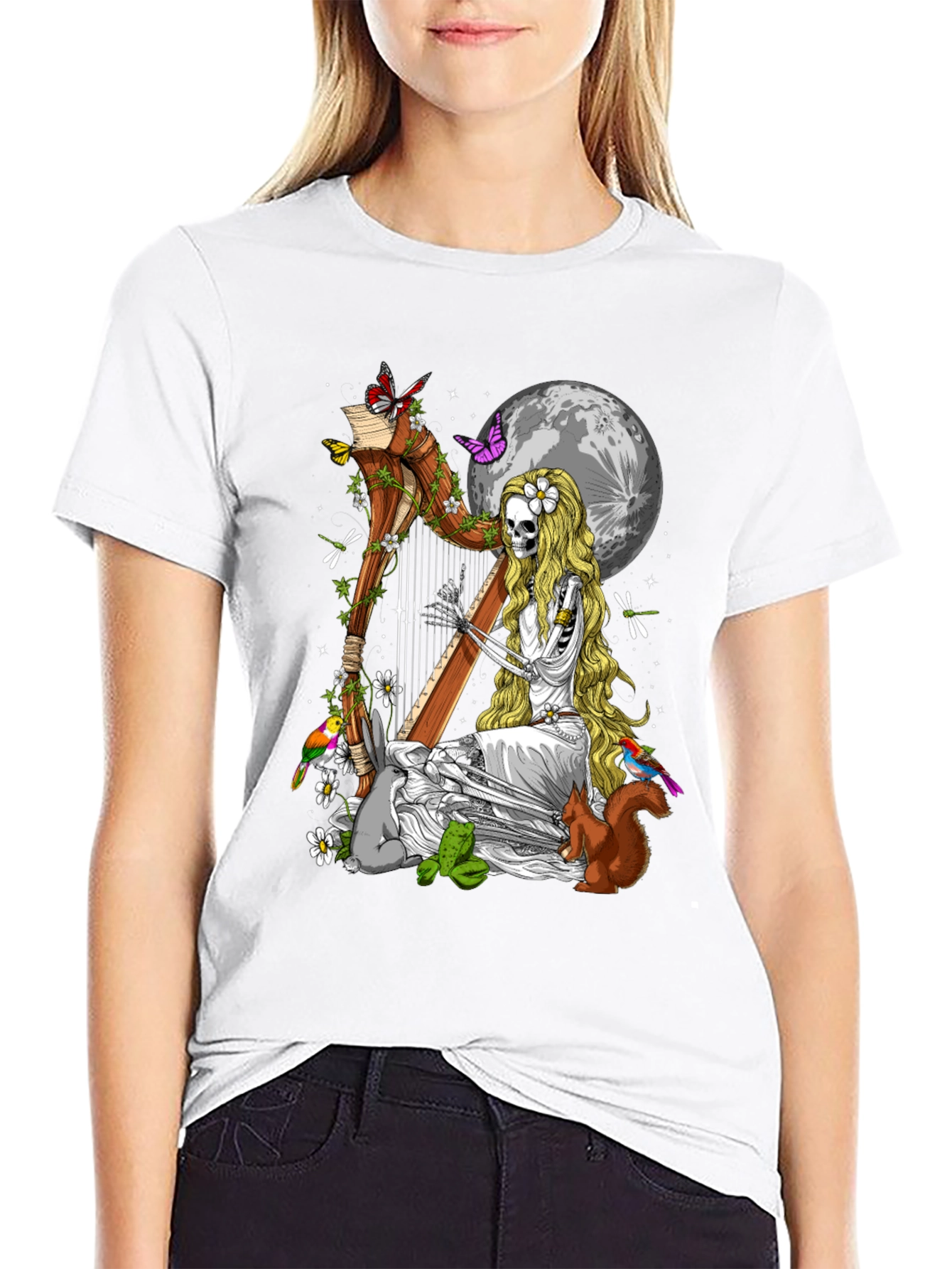 Skeleton Harpist T-Shirt - Nature & Music Design