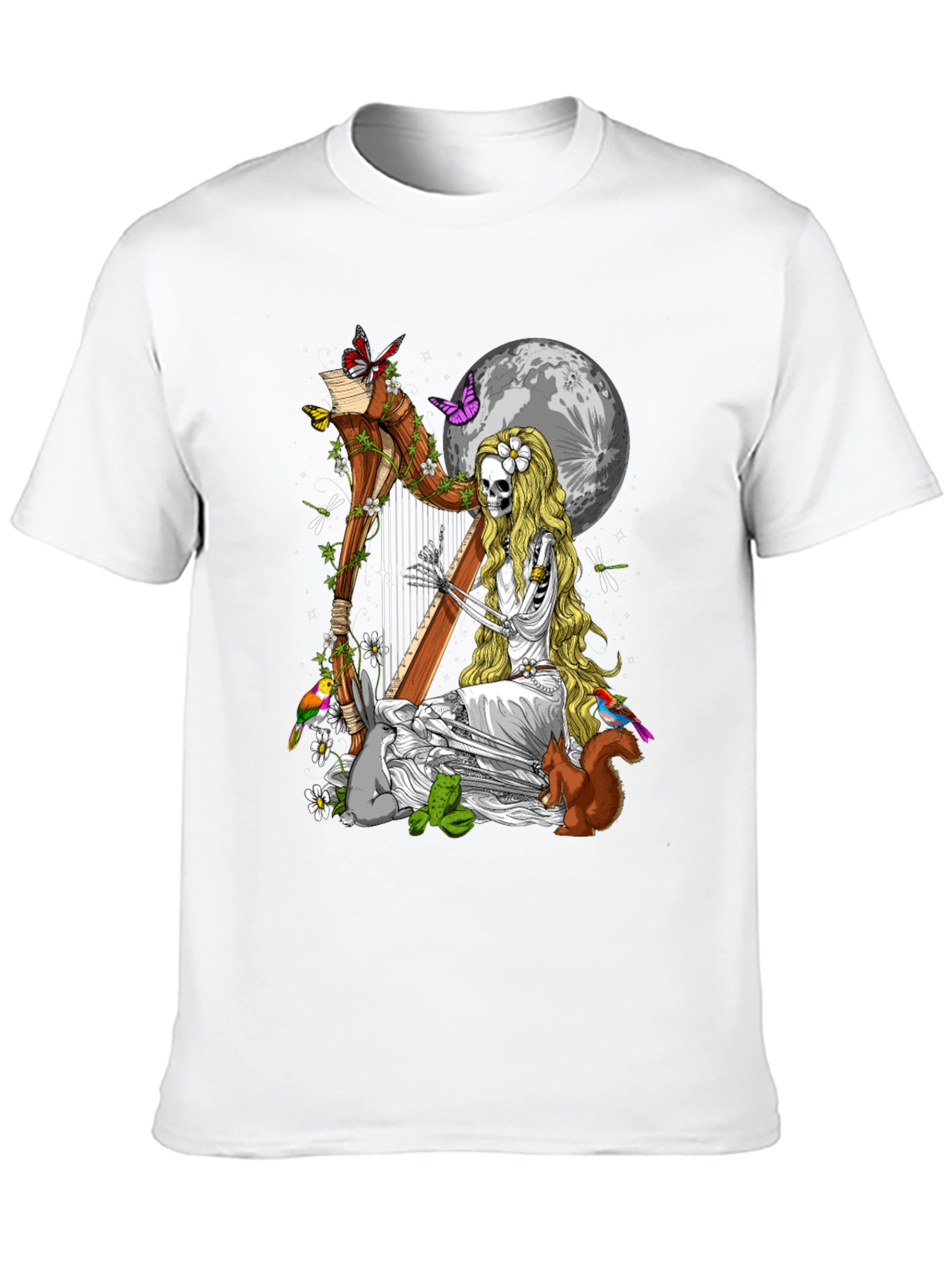 Skeleton Harpist T-Shirt - Nature & Music Design