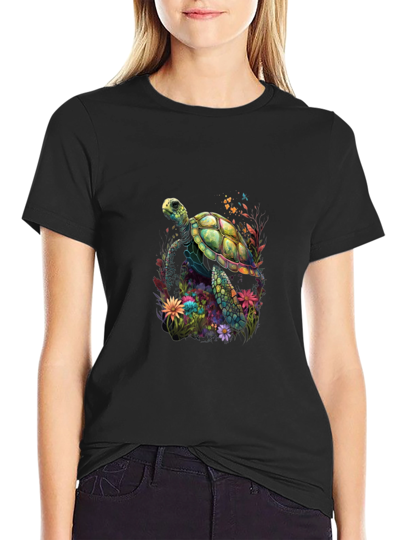 Sea Turtle Floral Graphic T-Shirt