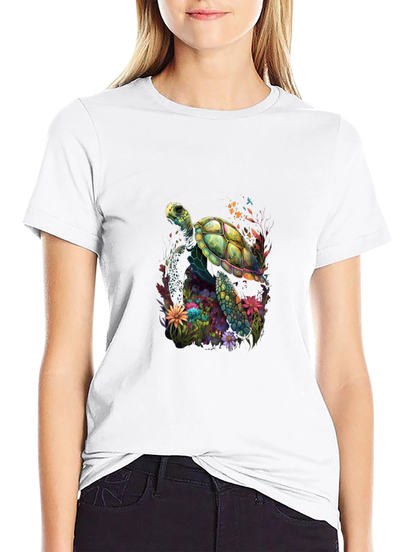Sea Turtle Floral Graphic T-Shirt
