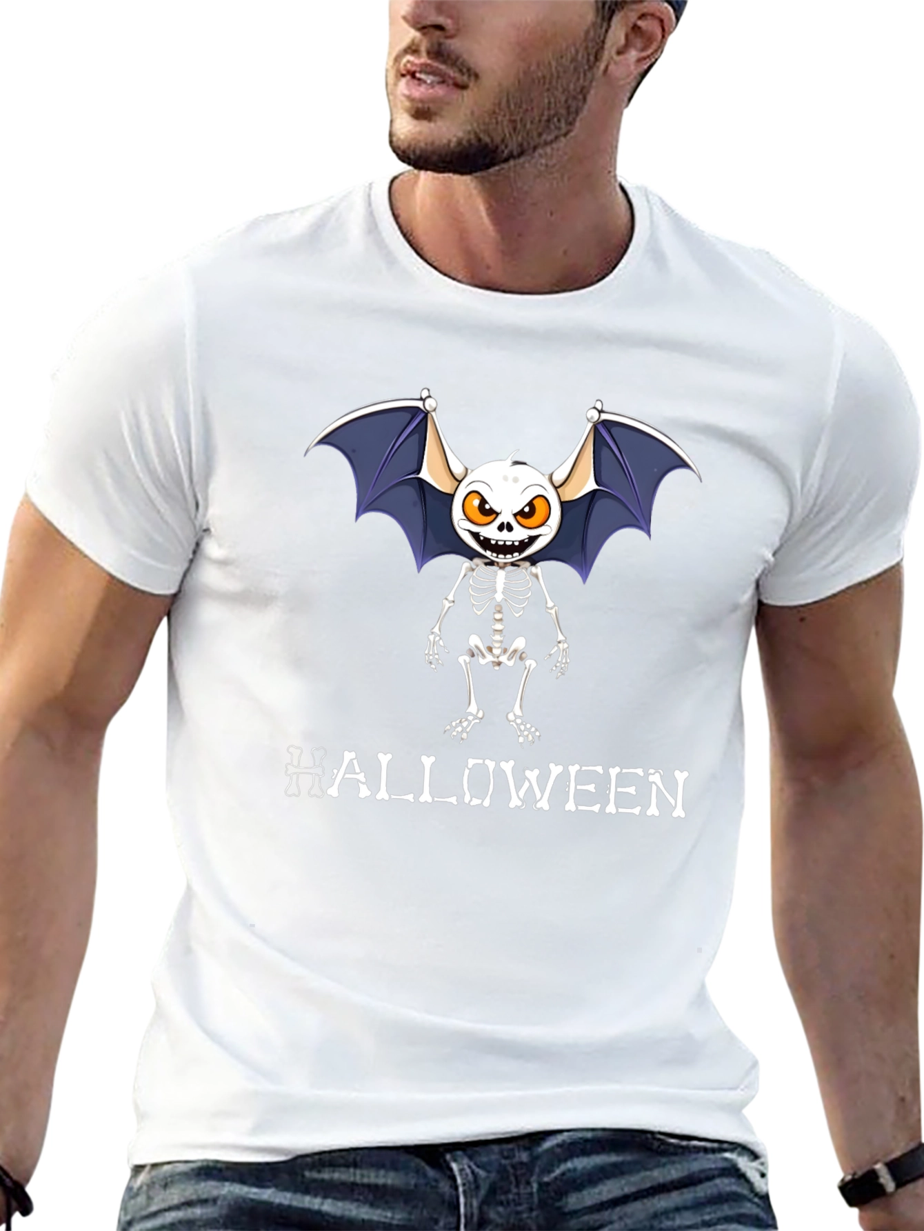 Halloween Skeleton Bat Graphic T-Shirt