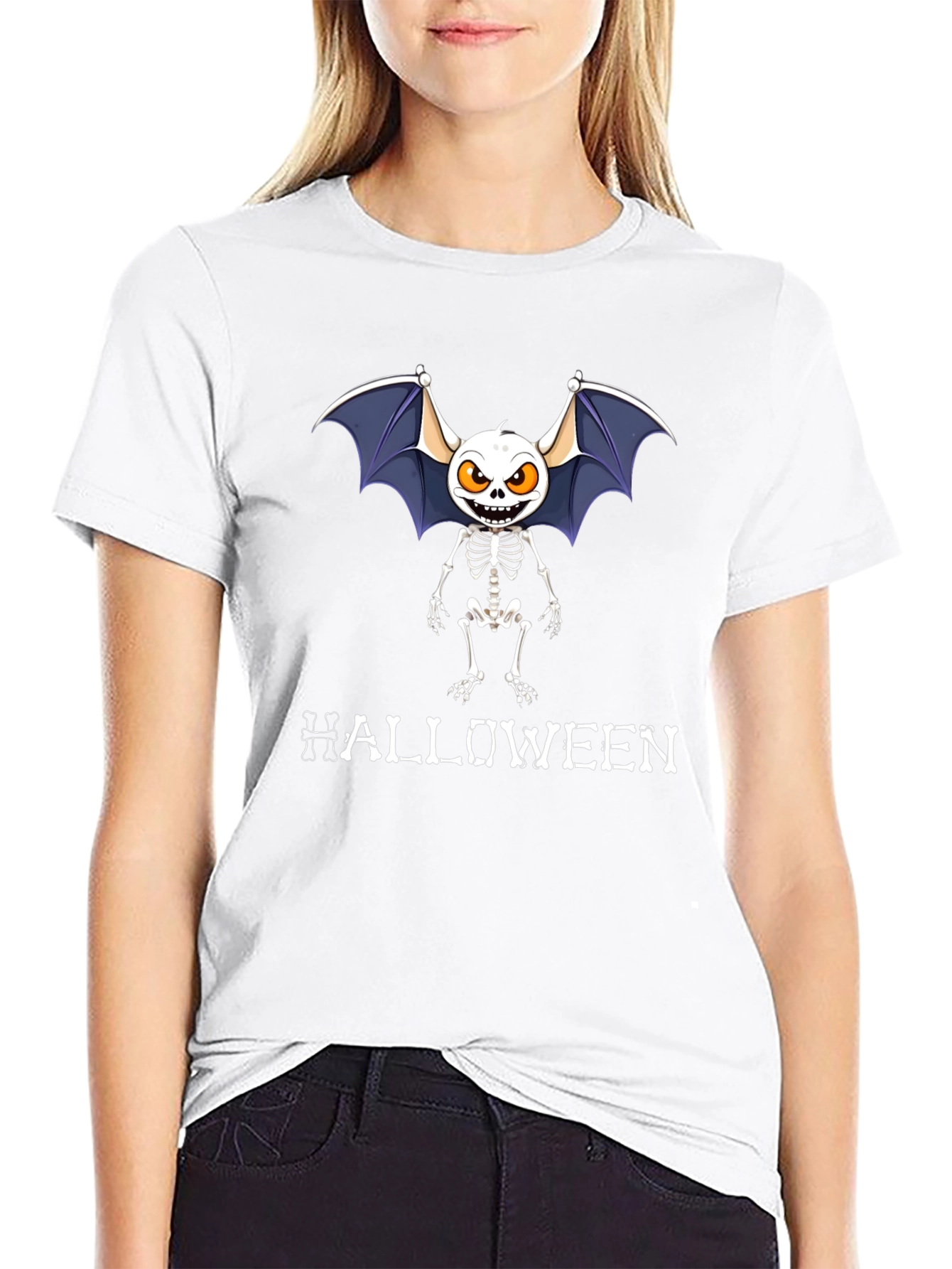 Halloween Skeleton Bat Graphic T-Shirt