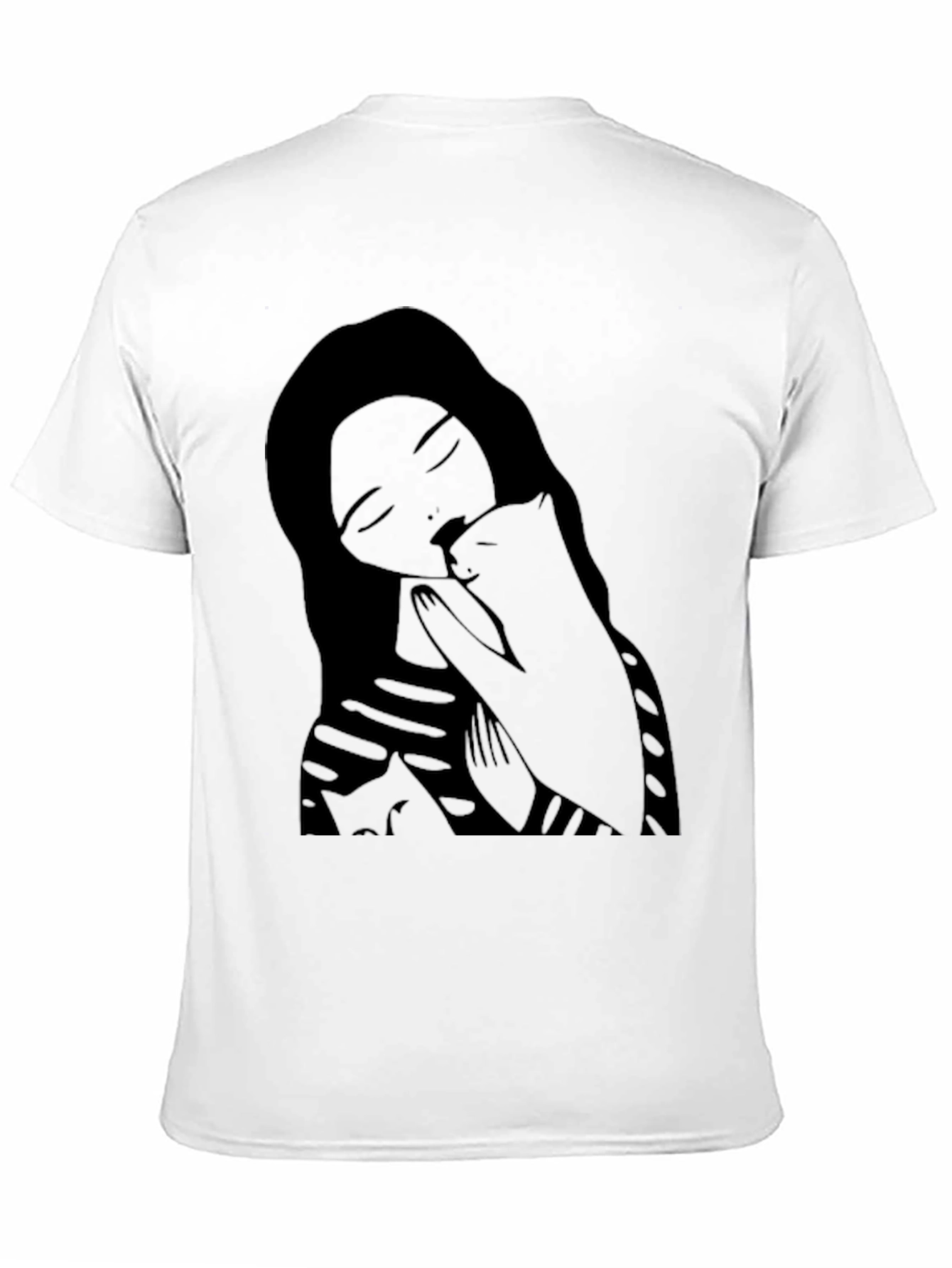 Woman and Cat Graphic Black Tee Shirt