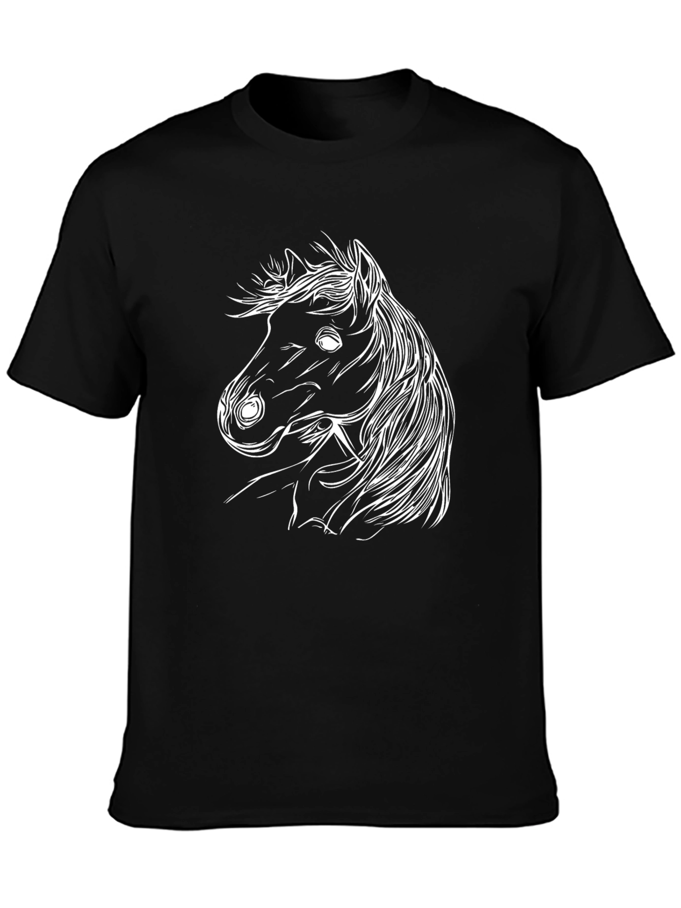 Mens Black T-Shirt with White Horse Design