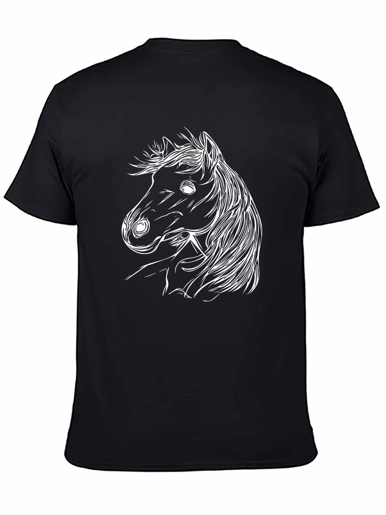 Mens Black T-Shirt with White Horse Design