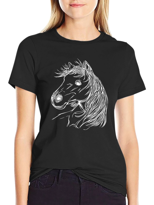 Mens Black T-Shirt with White Horse Design