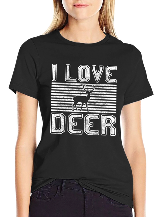 I Love Deer Graphic Tee - Black Cotton T-Shirt