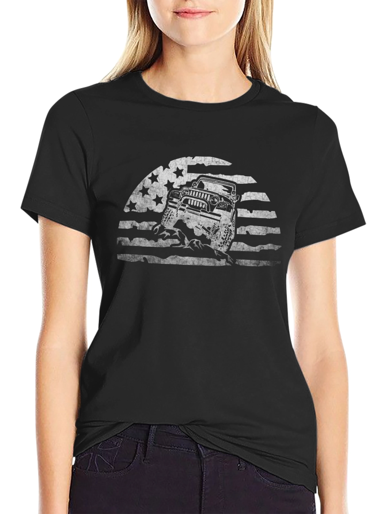 American Flag Jeep Graphic T-Shirt