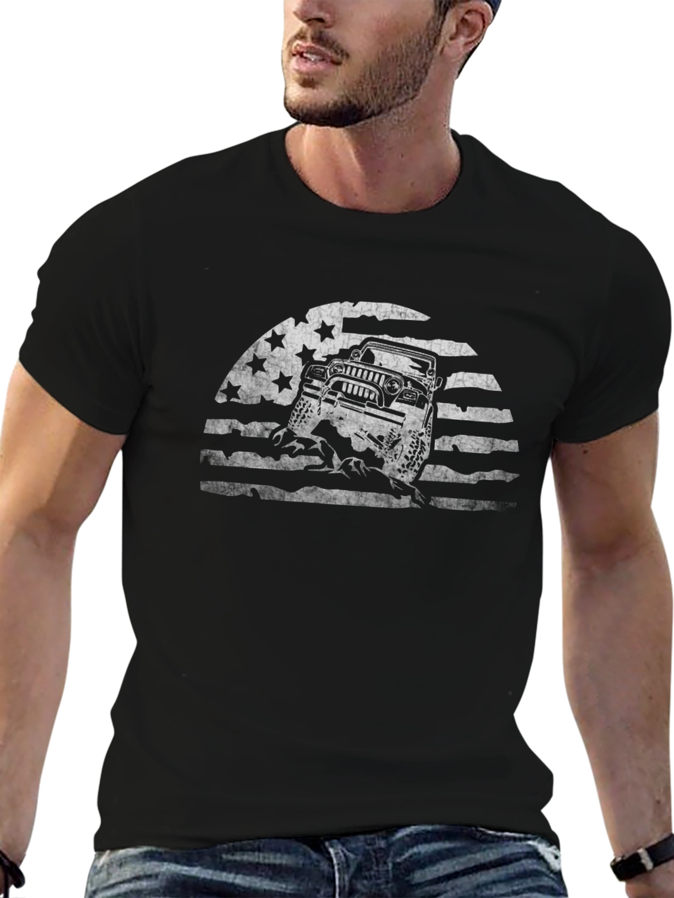 American Flag Jeep Graphic T-Shirt