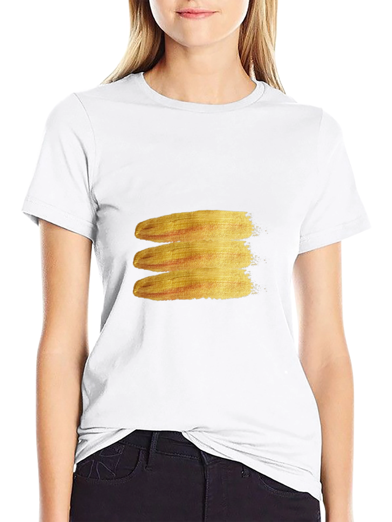Mens Black T-Shirt with Gold Brush Stroke Design
