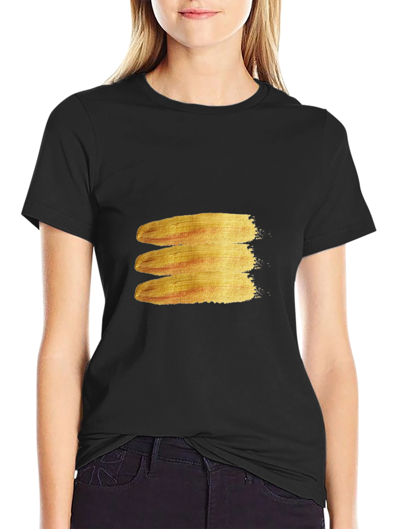 Mens Black T-Shirt with Gold Brush Stroke Design