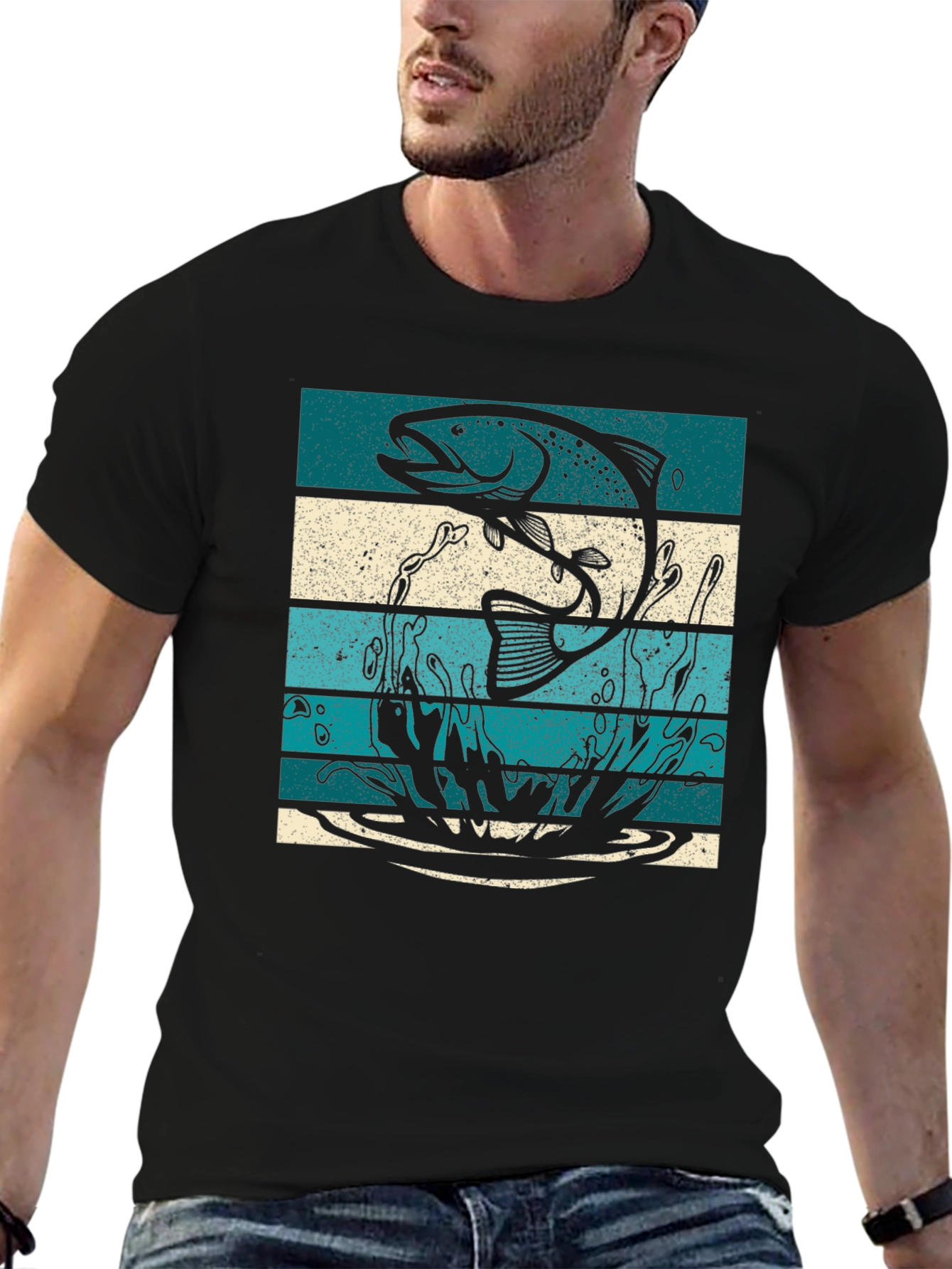 Fishing T-Shirt Fish Graphic Tee Striped Design
