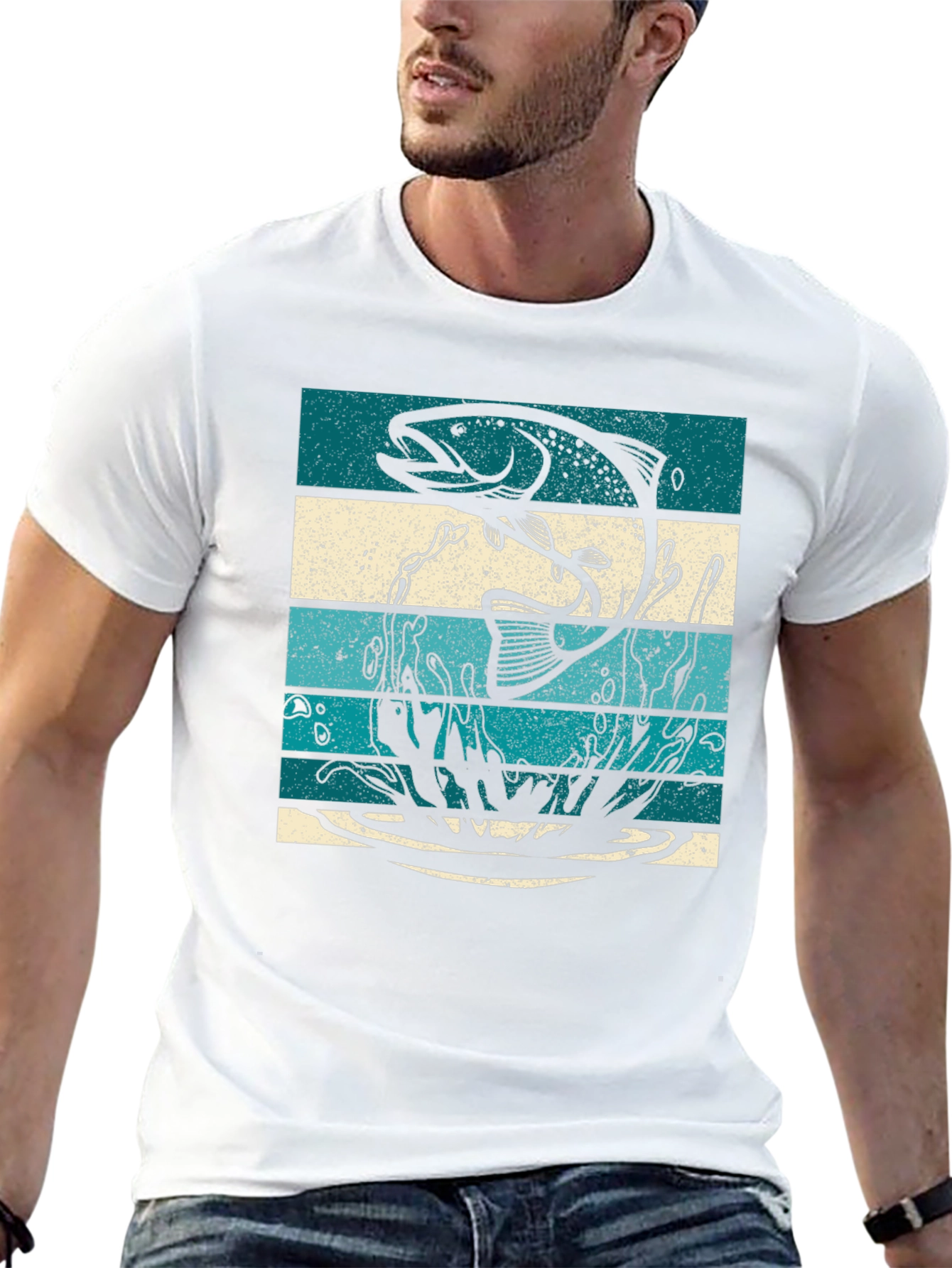 Fishing T-Shirt Fish Graphic Tee Striped Design
