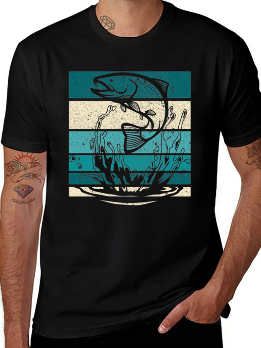 Fishing T-Shirt Fish Graphic Tee Striped Design