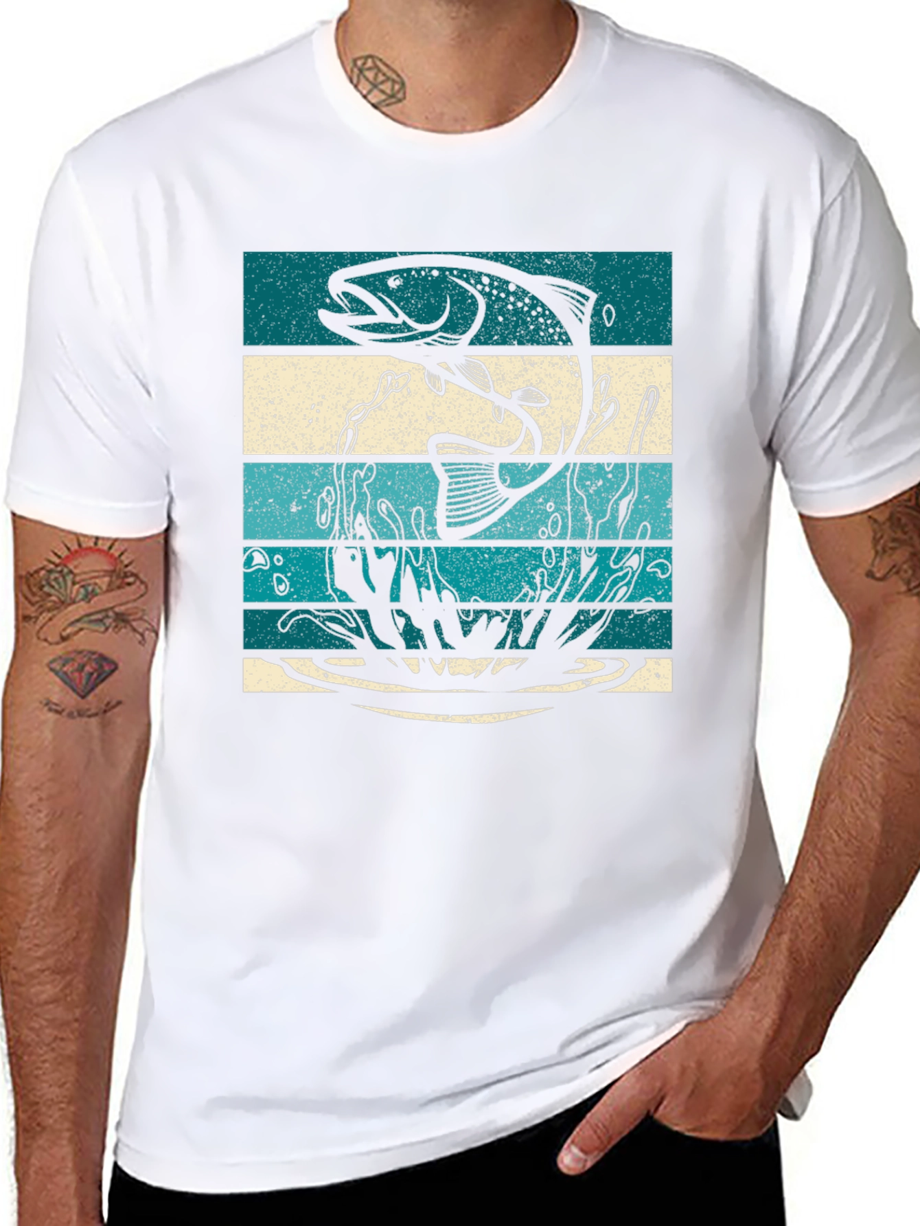 Fishing T-Shirt Fish Graphic Tee Striped Design
